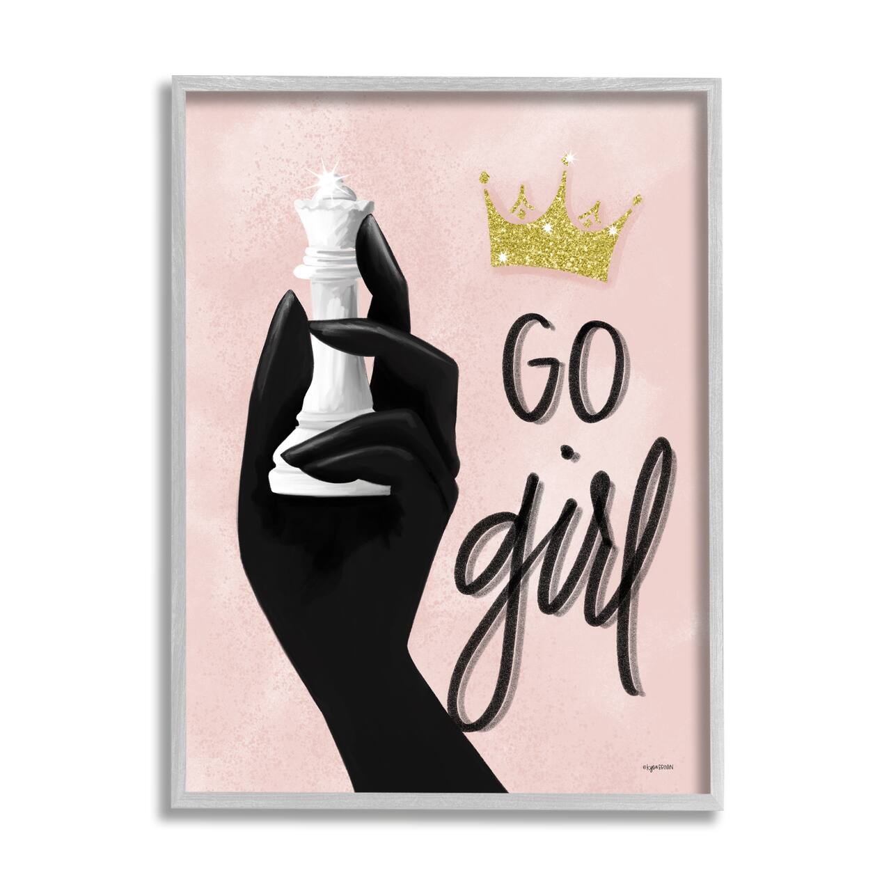 Stupell Industries Go Girl Chess Piece Gray Framed Wall Art